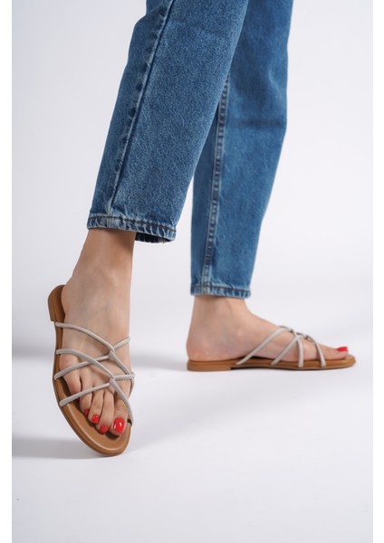 Hakiki Deri 23603-VZ Kadın Vizon Sandalet & Terlik