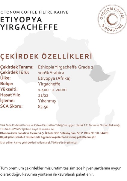 Etiyopya Yirgacheffe Filtre Kahve - Öğütülmüş - 250 gr