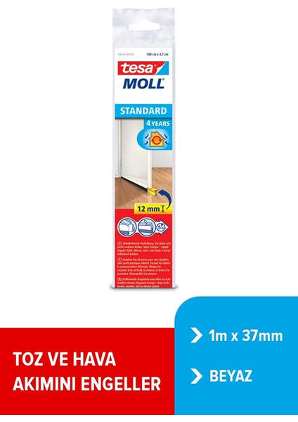 moll® Standart Kapı Altı Hava Akımı Önleyici Fırça, 1m:37mm, Beyaz