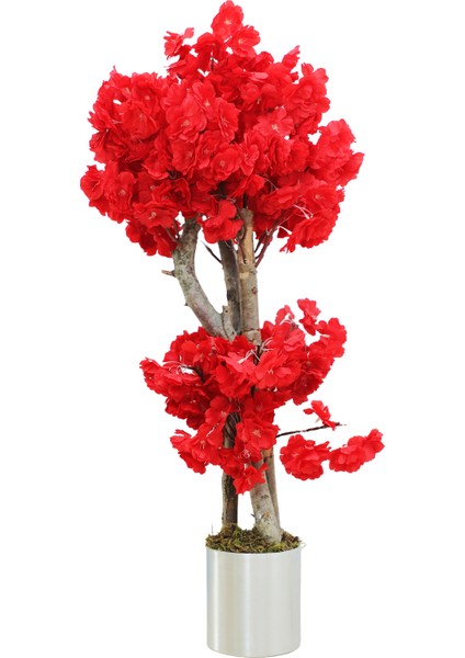 Yapay Ağaç Kırmızı Bahar Dalı 90 cm 12X12 Metal Saksıda