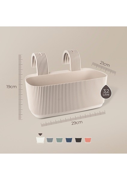 3 Adet Pera Kendinden Askılı Saksı Renkli Set 1 Karasu Plastik Ayar Aparatlı Balkon Saksısı Seti