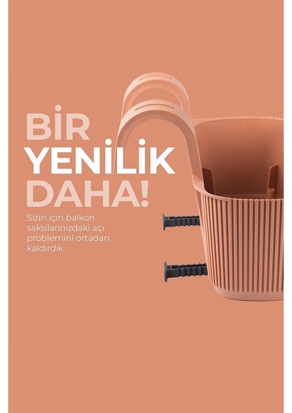 3 Adet Pera Kendinden Askılı Saksı Renkli Set 1 Karasu Plastik Ayar Aparatlı Balkon Saksısı Seti
