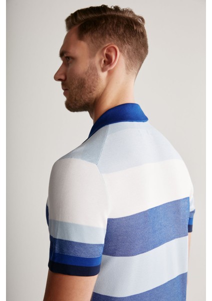 Lacivert Çizgili Fermuarlı Yaka Giza Pamuk Triko Polo modelleri