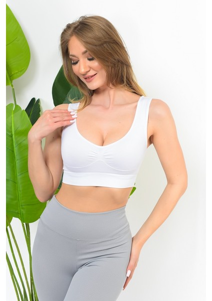 Kadın Toparlayıcı Crop Korse Kalın Askılı Seamless Dikişsiz Örme Büstiyer
