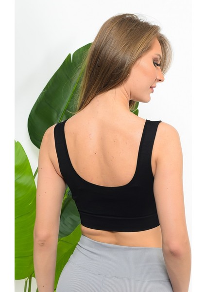 Kadın Toparlayıcı Crop Korse Kalın Askılı Seamless Dikişsiz Örme Büstiyer