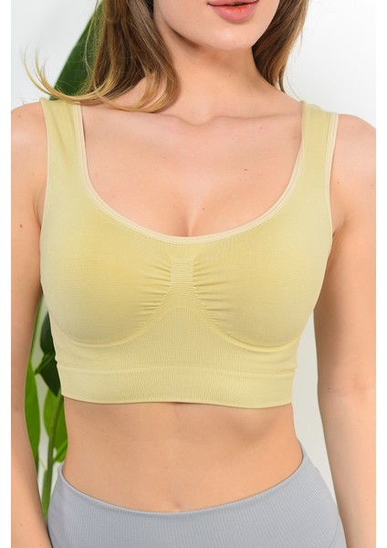 Kadın Toparlayıcı Crop Korse Kalın Askılı Seamless Dikişsiz Örme Büstiyer