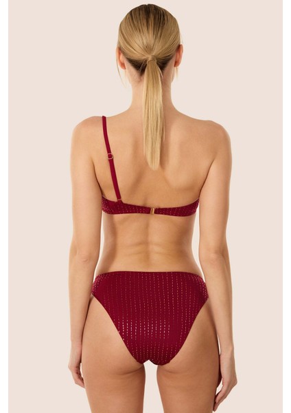 3568 Bordo Simli Tek Omuz Bikini Takımı fiyatları