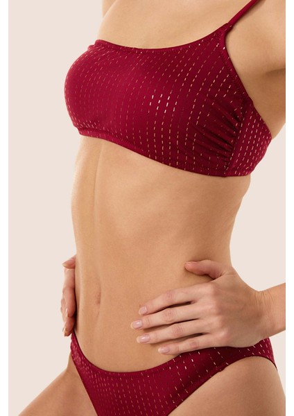 3568 Bordo Simli Tek Omuz Bikini Takımı modelleri