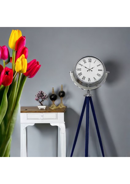 Krom Metal Ofis Salon Otel Ayaklı Seyyar Saat B36