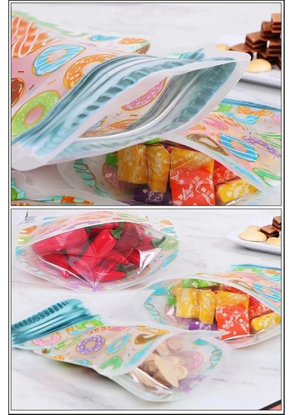 9 Adet 3 Boy Kavanoz Görünümlü Kilitli Donutlu Saklama Poşeti / 150ml - 500ml - 620ml