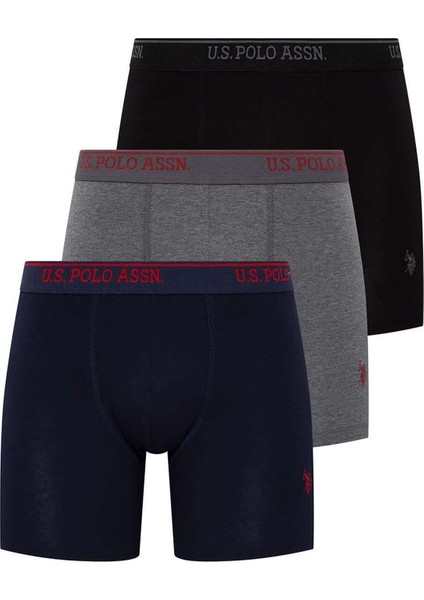 U.s Polo Assn. 80454 Erkek 3'lü Uzun Paçalı Boxer-Siyah&antrasit&lacivert