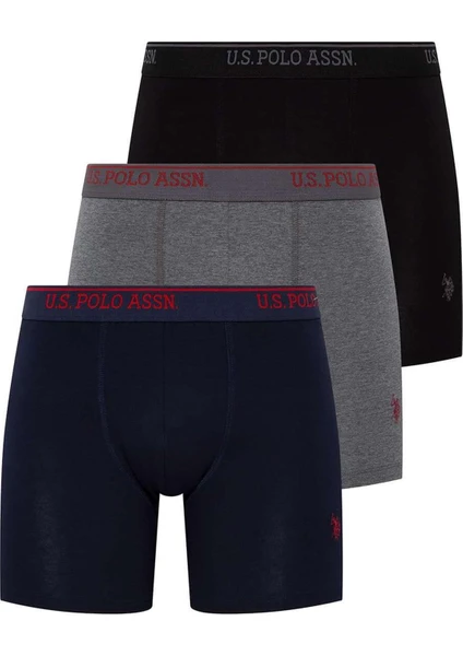 U.S. Polo Assn. 80454 Erkek 3'lü Uzun Paçalı Boxer-Siyah&antrasit&lacivert