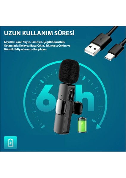 K9T2 Type-C Wireless Tak Çalıştır Kablosuz Mikrofon - Android Telefon Tablet Ipad Çiftli Yaka Mikrofonu