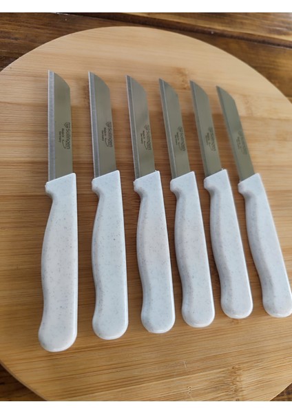 Beyaz Simli Mermer Tırtıklı Meyve Bıçağı 6'lı modelleri