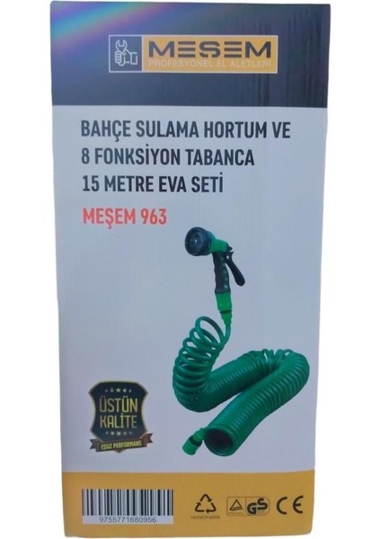 Bahçe Sulama Hortum ve 8 Fonksiyonlu 15 Metre Hortum ve Eva Seti