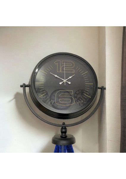 Siyah Metal Ofis Salon Otel Ayaklı Seyyar Saat B41