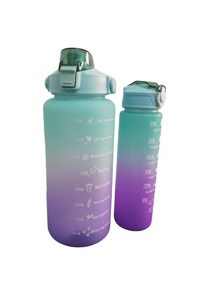 2'li Motivasyonel Işaretli Su Matarası - 2000+900 ml Ikiz Sporcu Tritan Su Matarası fırsatları
