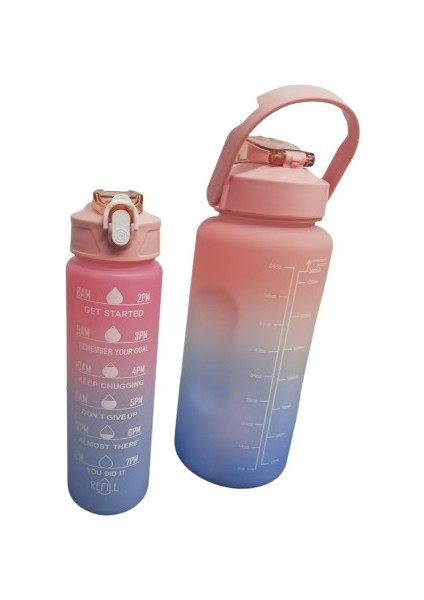 2'li Motivasyonel Işaretli Su Matarası - 2000+900 ml Ikiz Sporcu Tritan Su Matarası modelleri