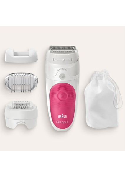 Silk-Épil 5 5600 Sensosmart, Kablosuz, Islak&kuru, 3 Ek Parçalı, 2'si 1 Arada Epilatör