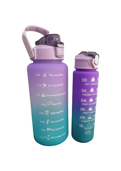 2'li Motivasyonel Işaretli Su Matarası - 2000+900 ml Ikiz Sporcu Tritan Su Matarası fiyatları