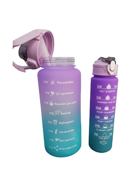 2'li Motivasyonel Işaretli Su Matarası - 2000+900 ml Ikiz Sporcu Tritan Su Matarası fırsatları