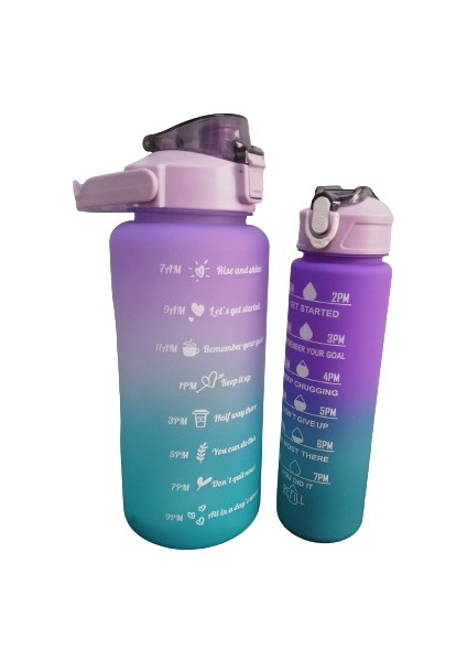 2'li Motivasyonel Işaretli Su Matarası - 2000+900 ml Ikiz Sporcu Tritan Su Matarası indirimleri