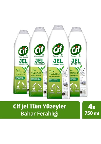 Jel Yüzey Temizleyici Tüm Yüzeyler İçin Çamaşır Suyu Katkılı Bahar Ferahlığı 750 ml x4