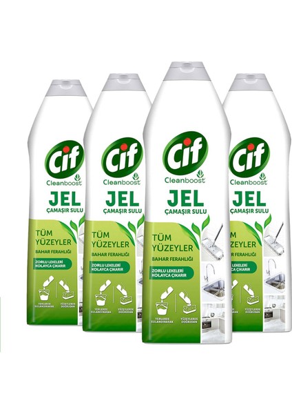 Jel Yüzey Temizleyici Tüm Yüzeyler İçin Çamaşır Suyu Katkılı Bahar Ferahlığı 750 ml x4