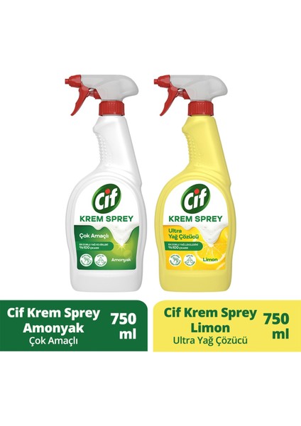 Krem Sprey Amonyak Yüzey Temizleyici 750 ml x1 +Cif Krem Sprey Limon 750 ml x1