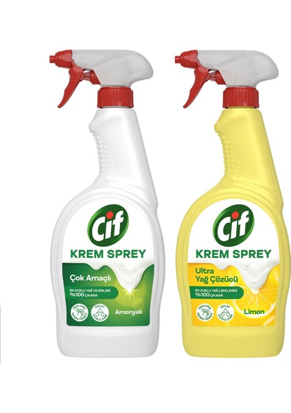 Krem Sprey Amonyak Yüzey Temizleyici 750 ml x1 +Cif Krem Sprey Limon 750 ml x1