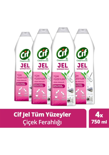 Jel Tüm Yüzeyler İçin Çamaşır Suyu Katkılı Çiçek Ferahlığı 750 ml x4