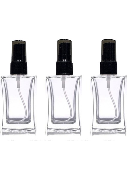 3 Adet 50 ml Cam Parfüm ve Kolonya Şişesi Siyah Valfli