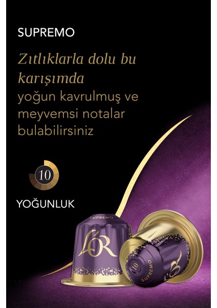 L'OR Supremo Intensity 10 Nespresso Uyumlu Kapsül Kahve Fırsat Paketi 10 Adet x 5 Paket