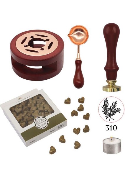 Davetiye Mum Mühürü Uygulama Seti Kahverengi 310 Botanik Desen