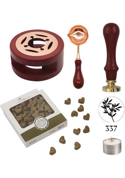 Davetiye Mum Mühürü Uygulama Seti Kahverengi 337 Zeytin Dalı