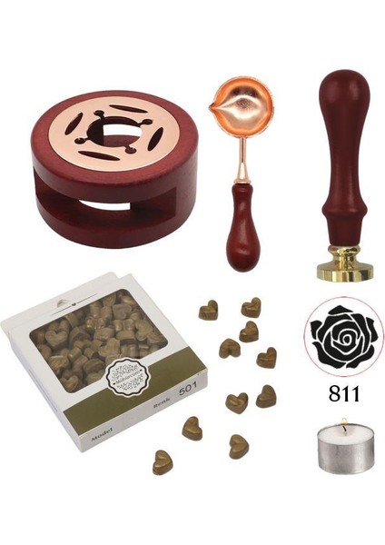 Davetiye Mum Mühürü Uygulama Seti Kahverengi 811 Gül Desen