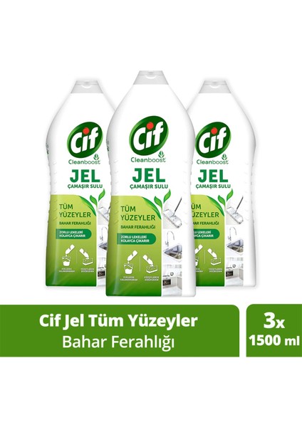 Jel Yüzey Temizleyici Tüm Yüzeyler Çamaşır Suyu Katkılı Bahar Ferahlığı 1500 ml x3