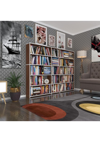 Kenzlife kitaplık süper ga 150*200*19 cvz 5 katlı 3 bölme çift bölme opsiyonlu ofis mutfak banyo dolabı arkalıksız