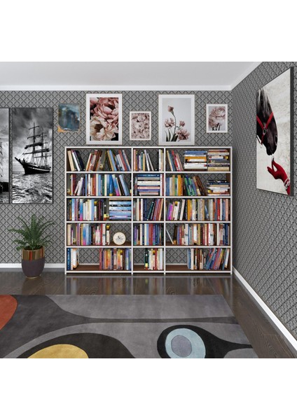 Kenzlife kitaplık süper ga 150*200*19 cvz 5 katlı 3 bölme çift bölme opsiyonlu ofis mutfak banyo dolabı arkalıksız fiyatları