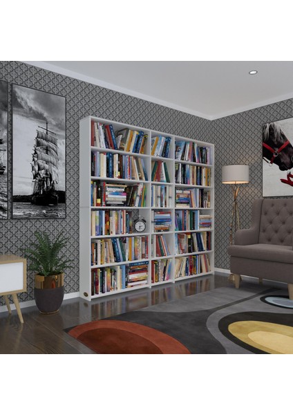 Kenzlife kitaplık süper ga 180*200*19 byz 6 katlı 3 bölme çift bölme opsiyonlu ofis mutfak banyo dolabı arkalıksız