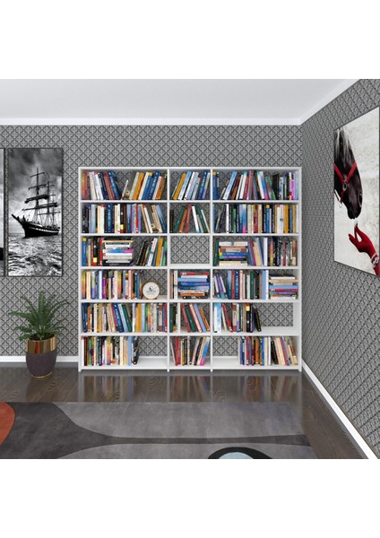 Kenzlife kitaplık süper ga 180*200*19 byz 6 katlı 3 bölme çift bölme opsiyonlu ofis mutfak banyo dolabı arkalıksız fiyatları