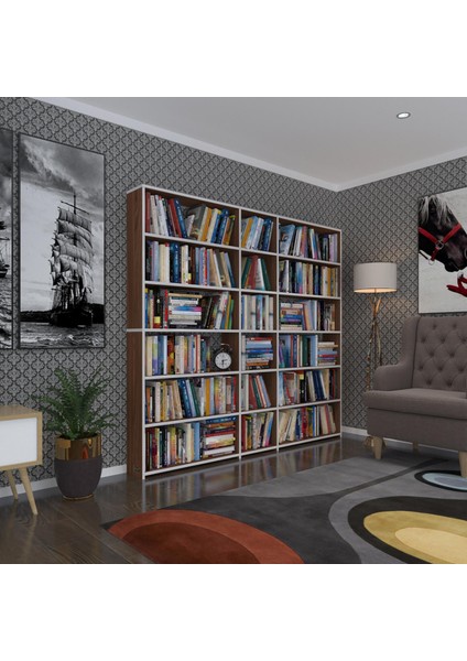 Kenzlife kitaplık süper ga 180*200*19 cvz 6 katlı 3 bölme çift bölme opsiyonlu ofis mutfak banyo dolabı arkalıksız