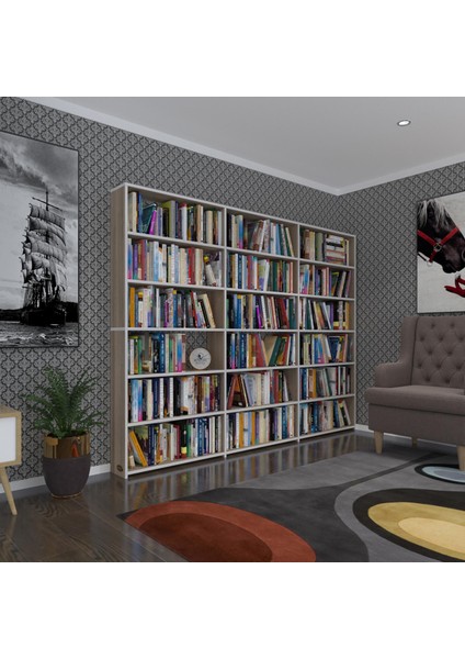 Kenzlife kitaplık süper ga 180*240*19 crd 6 katlı 3 bölme çift bölme opsiyonlu ofis mutfak banyo dolabı arkalıksız