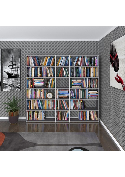 Kenzlife kitaplık süper ga 180*200*19 gri 6 katlı 3 bölme çift bölme opsiyonlu ofis mutfak banyo dolabı arkalıksız fiyatları