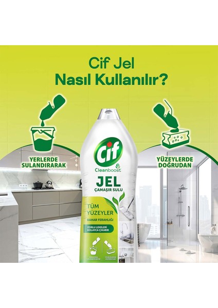 Jel Yüzey Temizleyici Tüm Yüzeyler Çamaşır Suyu Katkılı Bahar Ferahlığı 1500 ml x3