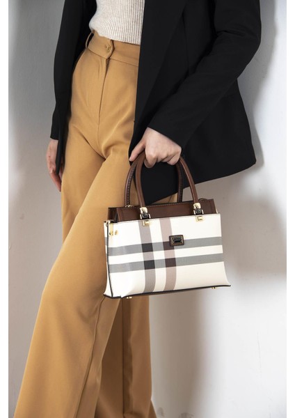 Silver Polo Kadın El Çantası Krem - Taba NV826