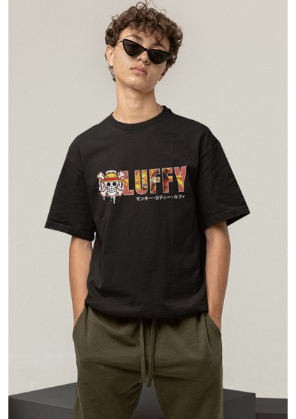 One Piece Luffy Logo Siyah Tişört