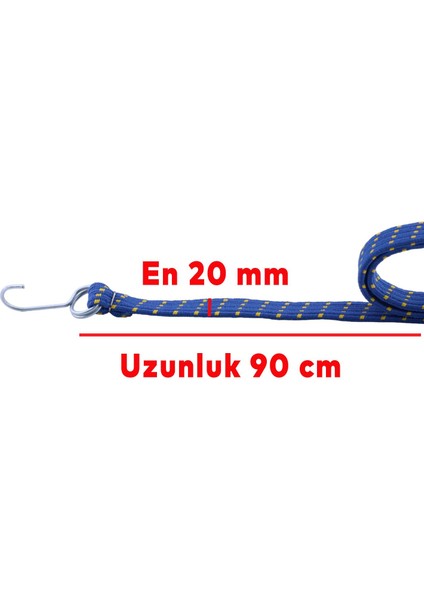 Geniş Kancalı Oto Araç Araba Bagaj Lastiği Bisiklet Sabitleme Yük Taşıma Lastik 20 mm x 90 cm