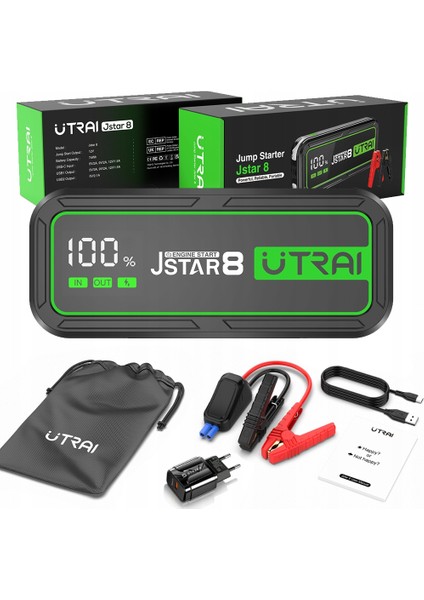 UTRAI Jstar 8 74Wh 20000mAh 3000A Jump Starter Taşınabilir Akü Takviye Cihazı ( Powerbank + Led Lamba + Taşıma Kılıfı + LCD Ekran )