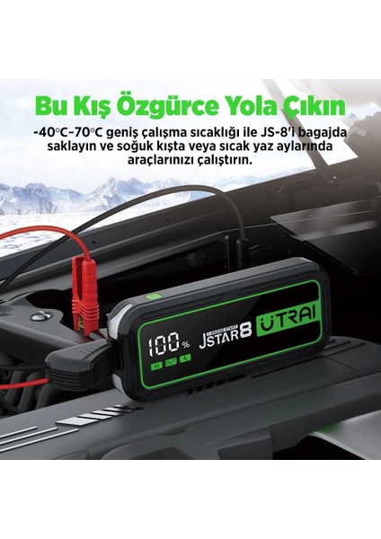 UTRAI Jstar 8 74Wh 20000mAh 3000A Jump Starter Taşınabilir Akü Takviye Cihazı ( Powerbank + Led Lamba + Taşıma Kılıfı + LCD Ekran )